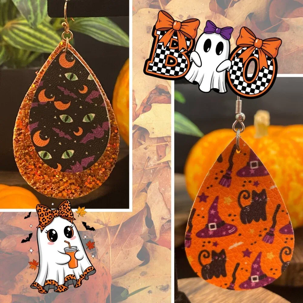 Hand Crafted Halloween-themed faux leather earrings 2 pairs!!!